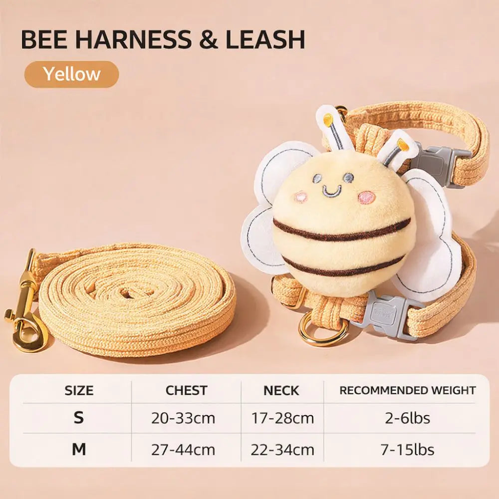Cartoon Bee Cat & Dog Harness with Leash – Adjustable S/M Pet Harness & Leash Nixie