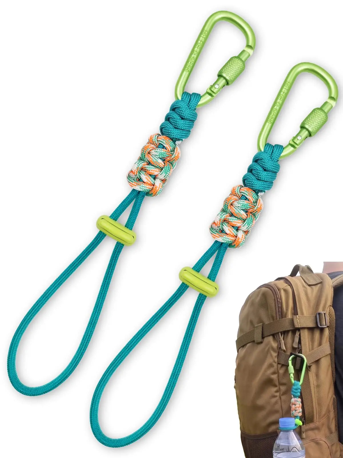 2-Pack Paracord Water Bottle Carrier Clip with Locking Carabiner Bottle Carrier Clip Nixie Green