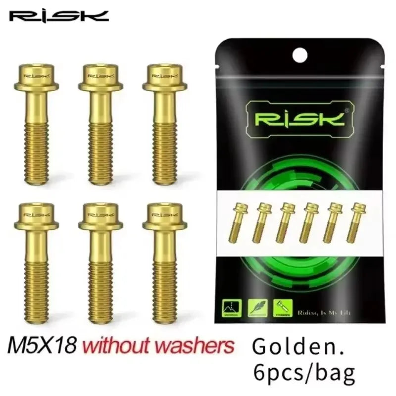 RISK Titanium Stem Bolts 6PCS M5x16/18mm Colorful MTB Bike Screws Titanium Stem Bolts Nixie M5-18mm Gold