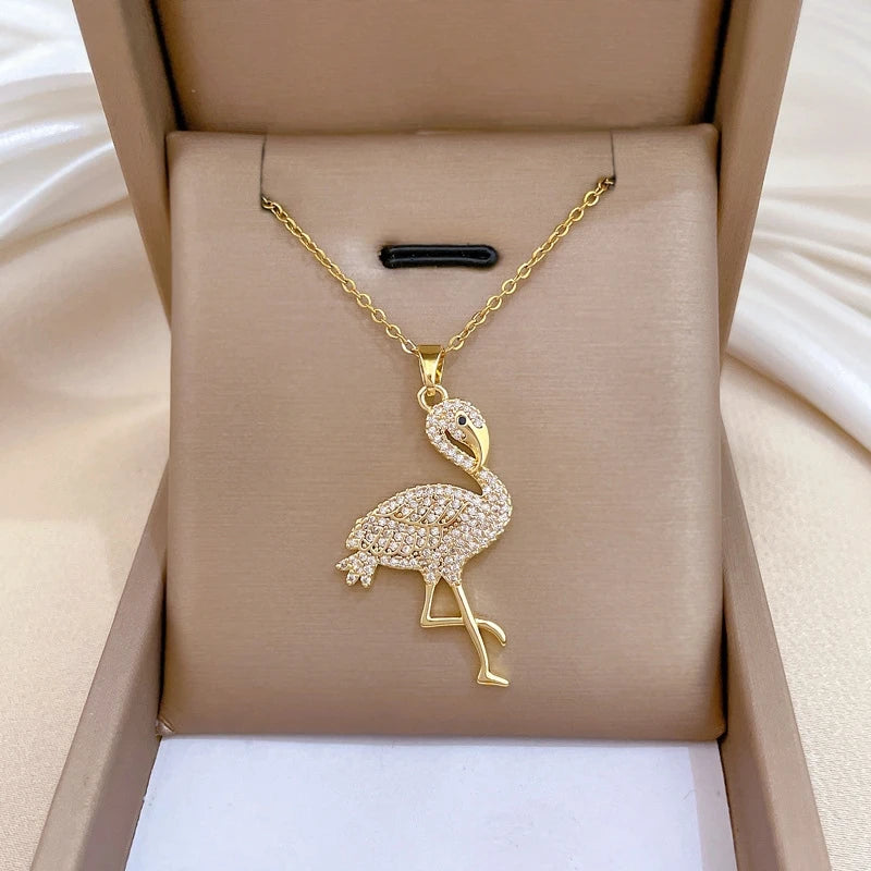 Ostrich Pendant Choker Necklace | Gold Stainless Steel Women Pendant Necklace Nixie