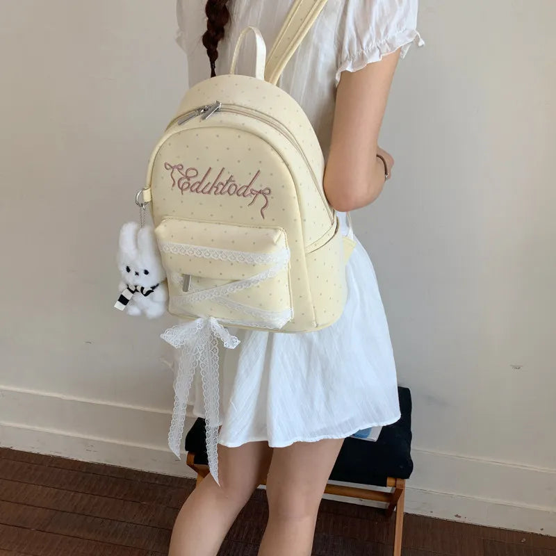 Sweet Lace Bow Polka Dot Women's Backpack – Lightweight