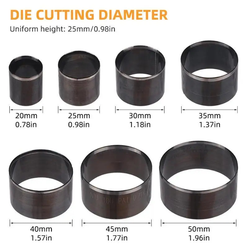 7-Piece Round Leather Punch Die Set – Carbon Steel Cutter 20–50mm Leather Punch Die Set Nixie