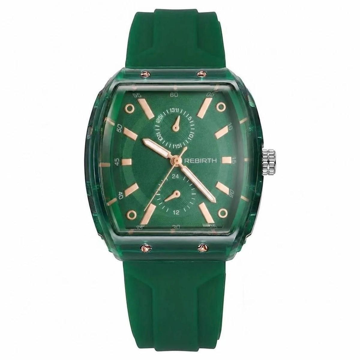 REBIRTH Macaron Barrel Women's Watch – Silicone Strap Women's Fashion Watch Nixie green