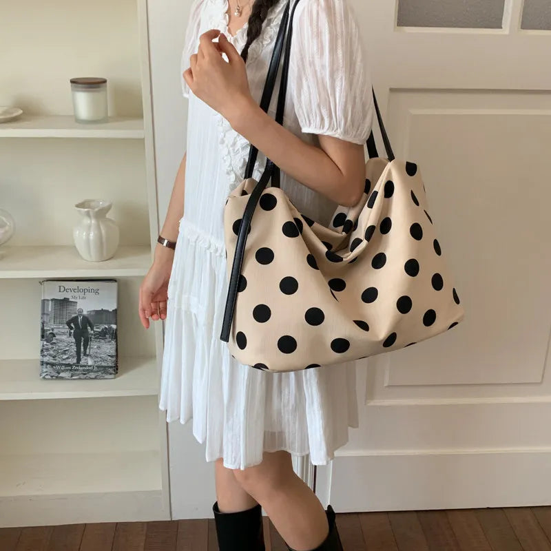 Vintage Polka Dot Cotton-Linen Shoulder Bag – Nixie Women's Shoulder Bag Nixie white polka dots