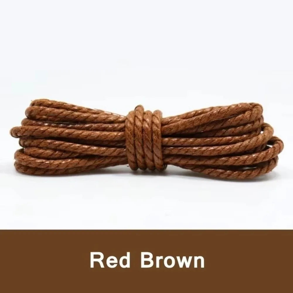 Waxed Leather Round Shoelaces – Waterproof Boot Laces, 7 Colors