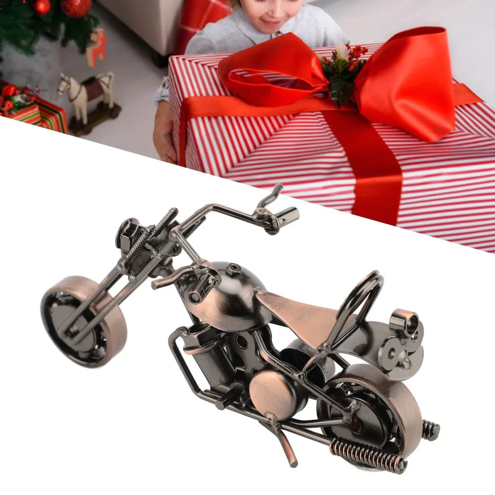 Handcrafted Iron Motorcycle Model – Movable Wheels & Handlebar Metal Motorcycle Figurine Nixie