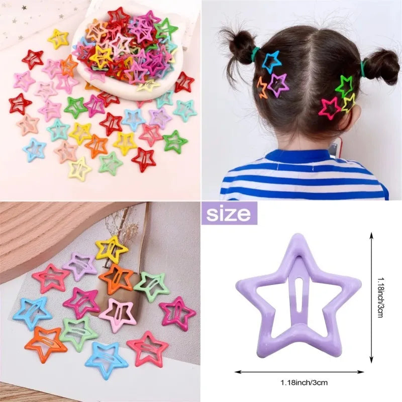 50/100pcs Hollow Star Hair Clips – Colorful Snap Design Hair Clips Nixie