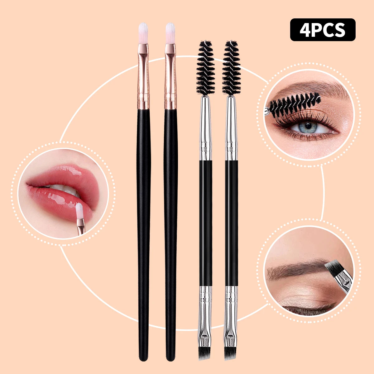 4-Piece Professional Eye Makeup Brush Set – Eyeshadow & Contour Makeup Brush Set Nixie black