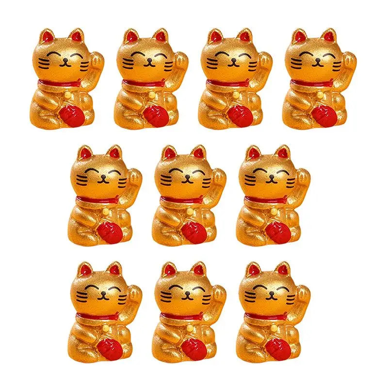 10pcs Mini Lucky Cat Resin Figurines | Fairy Garden Decor