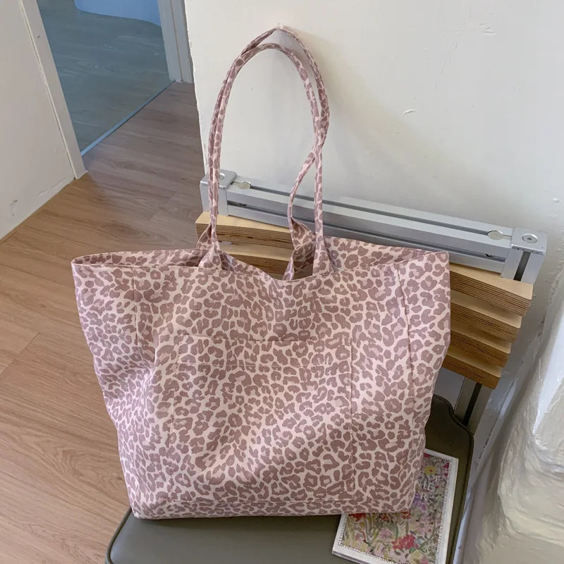 Leopard Print Canvas Tote Bag – Large Capacity Women's Bag Canvas Tote Bag Nixie BB-649-Pink Extra Large
