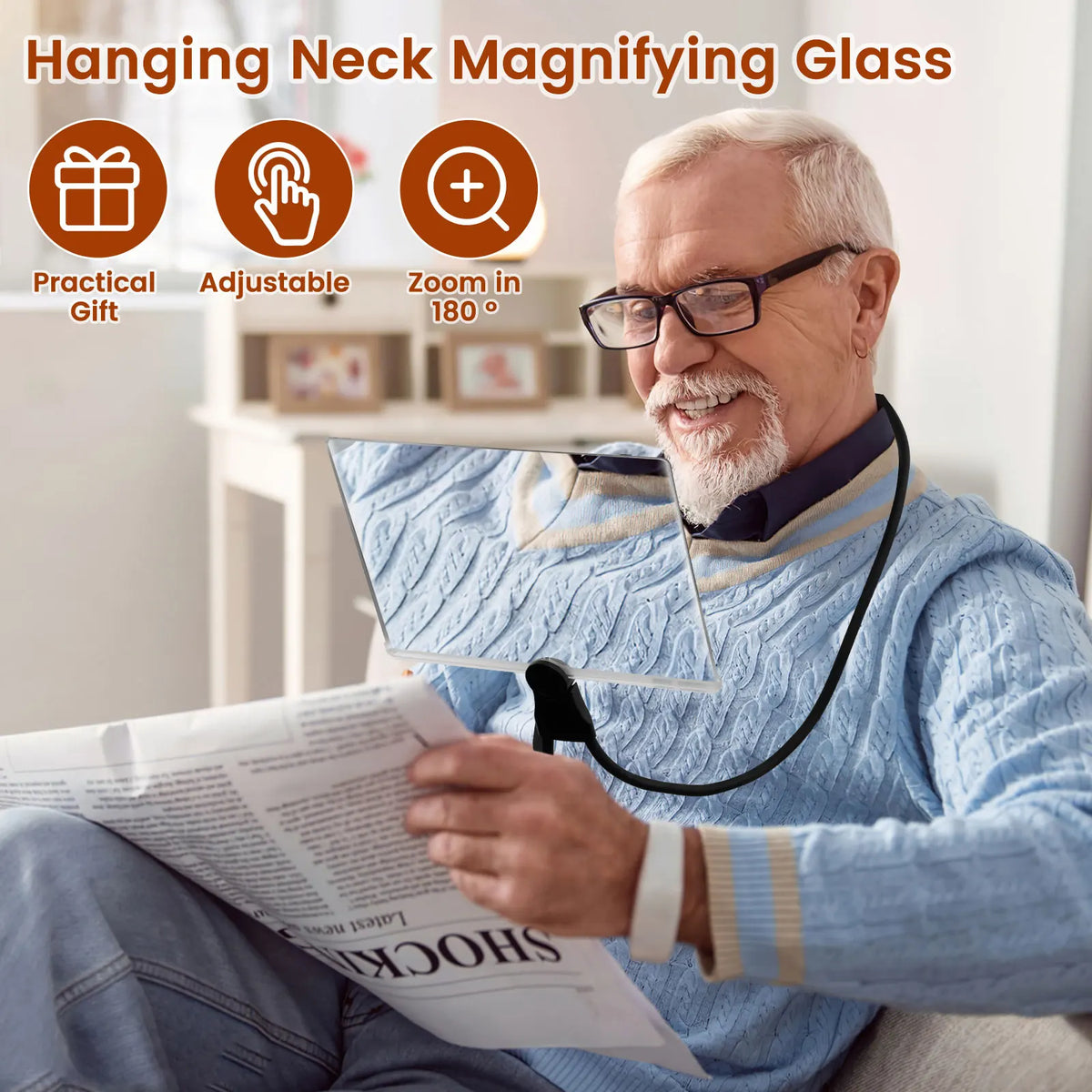 Hands-Free Neck Magnifying Glass | Large Square Lens 1.8× Hands-Free Magnifier Nixie