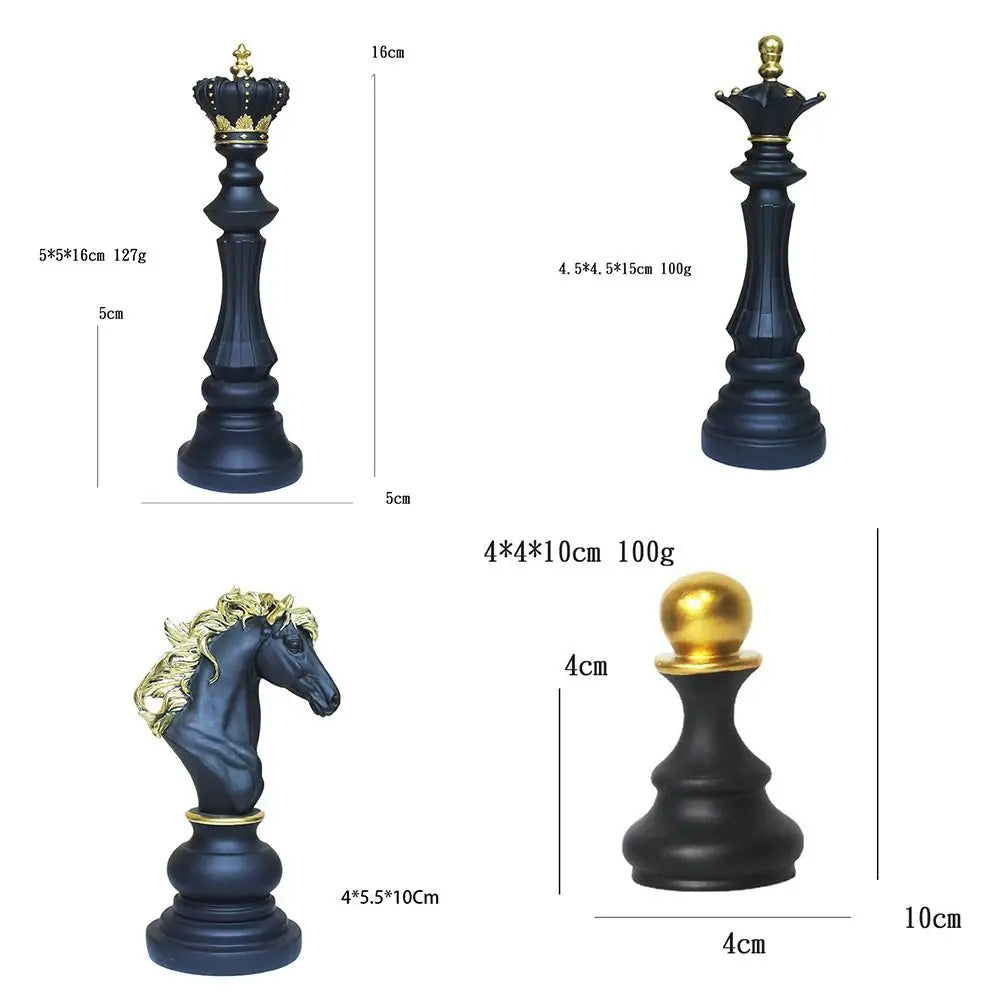 Resin Chess King Ornament Black & White Statue Home Decor Decorative Figurine Nixie