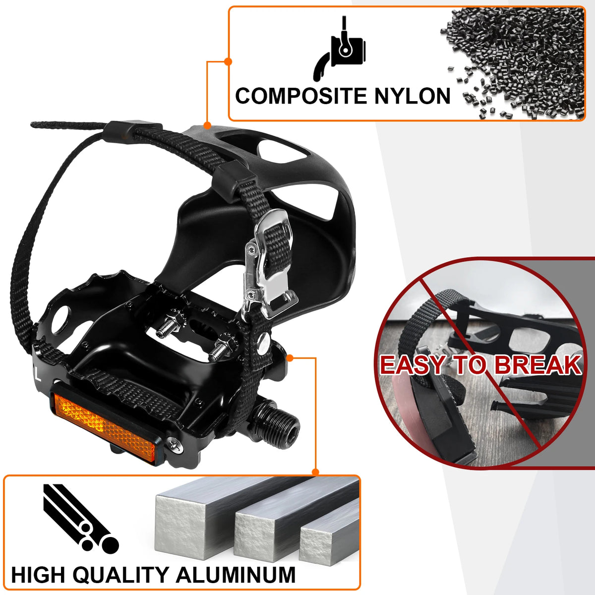 BUCKLOS Aluminum Alloy Bike Pedals with Toe Clip | Road & MTB Bicycle Pedals Nixie
