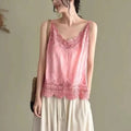 Retro Bohemian Embroidered Cotton Camisole | Spaghetti Strap Top Camisole Top Nixie Pink One Size