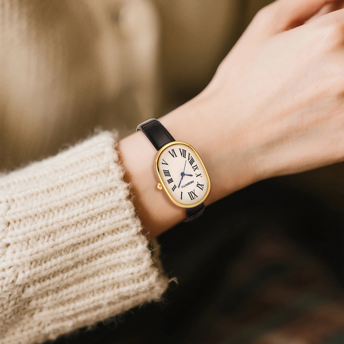 REBIRTH Leather Quartz Watch – Roman Numeral Dial | Fashion Leather Strap Watch Nixie