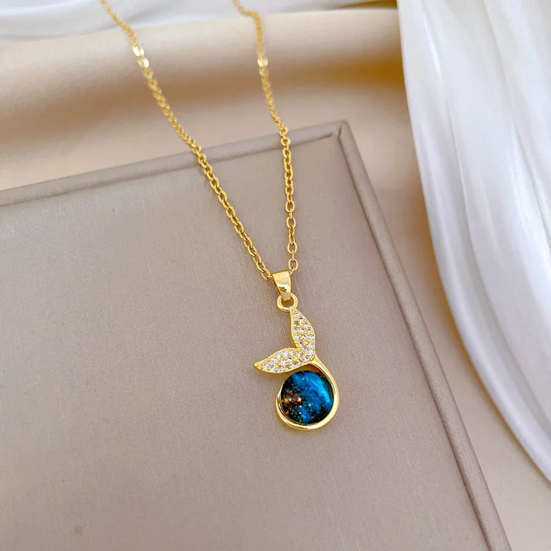 Starry Sky Pendant Necklace | Gold Stainless Steel Clavicle Chain Pendant Necklace Nixie