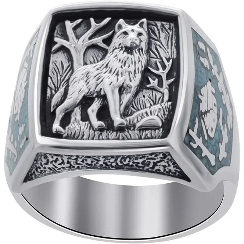 Southwestern Turquoise Wolf Silver Ring – Sizes 6–10 Cocktail Ring Nixie