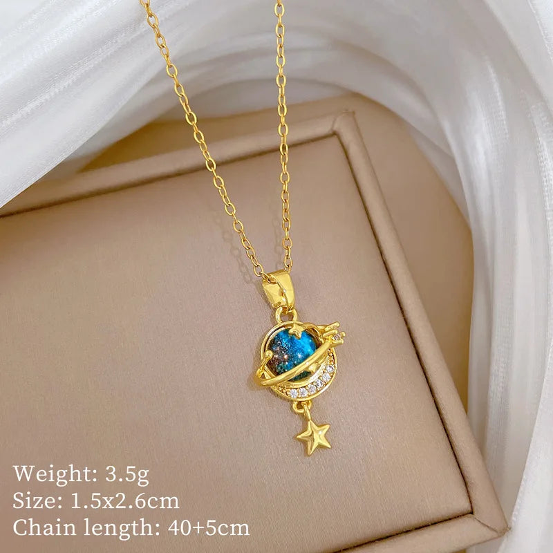 Galaxy Starry Sky Pendant Choker Necklace | Gold Plated Pendant Choker Necklace Nixie XL2606-752