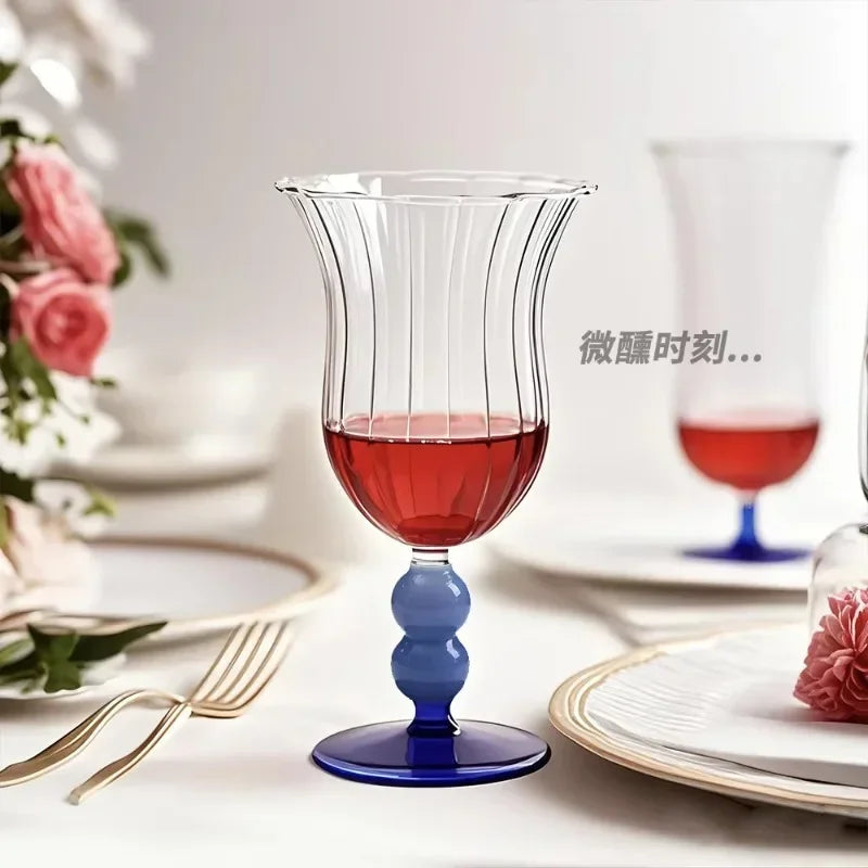 Striped Borosilicate Wine & Cocktail Glass – French Retro Style Wine Cocktail Glass Nixie