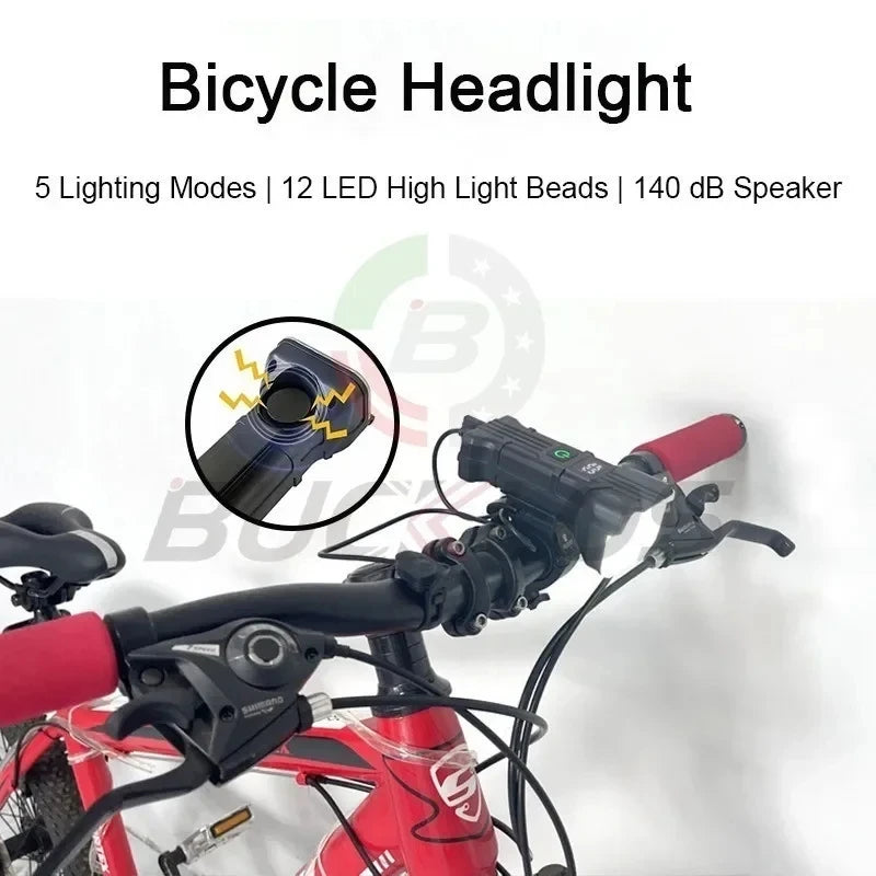 BUCKLOS 12 LED Bike Headlight & 140dB Horn – USB Rechargeable Bike Headlight Horn Nixie