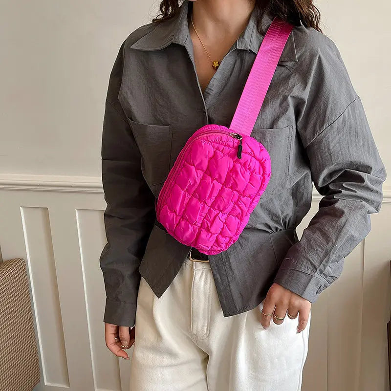 Korean Nylon Crossbody Mini Bag – Lightweight Women's Satchel Crossbody Mini Bag Nixie Rose Red