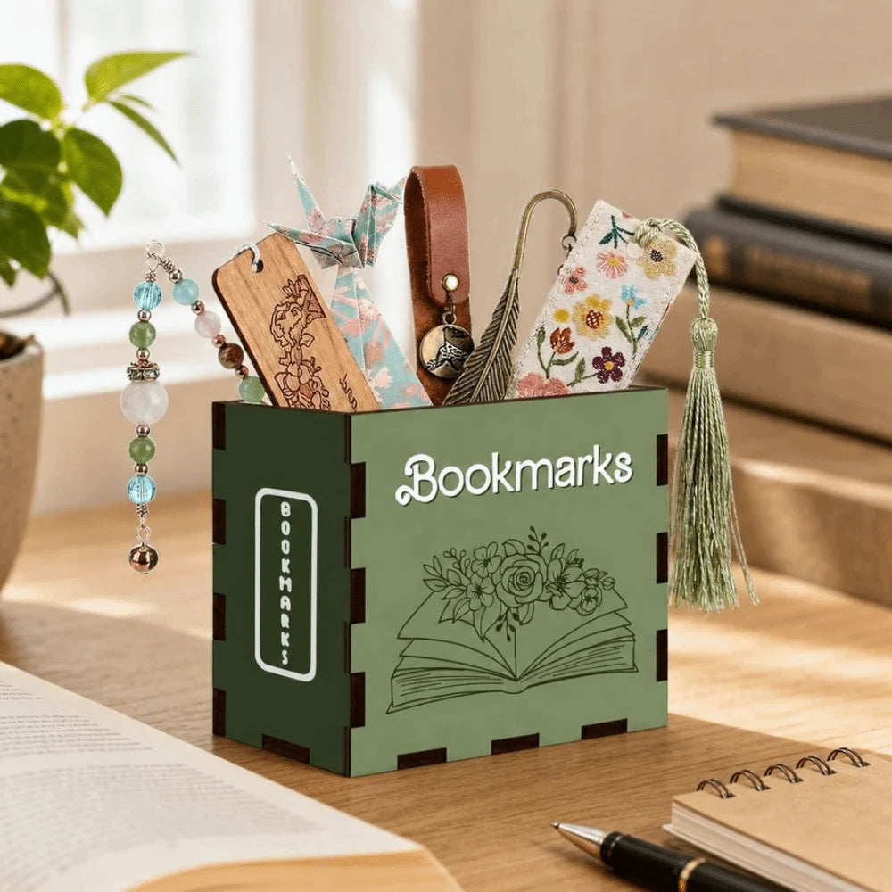 Wood Book-Shaped Bookmark Storage Box & Desk Organizer Desk Organizer Box Nixie