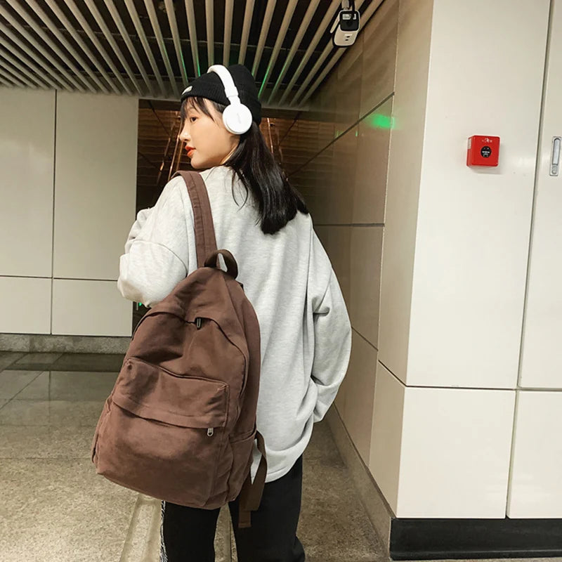 Vintage Canvas Backpack Y2K Preppy Laptop Travel Bag Unisex Canvas Backpack Nixie