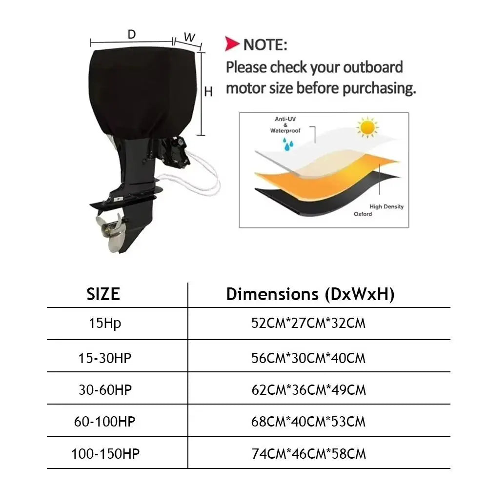 Outboard Motor Cover 15–150HP 210D Oxford UV & Dust Protection Outboard Motor Cover Nixie