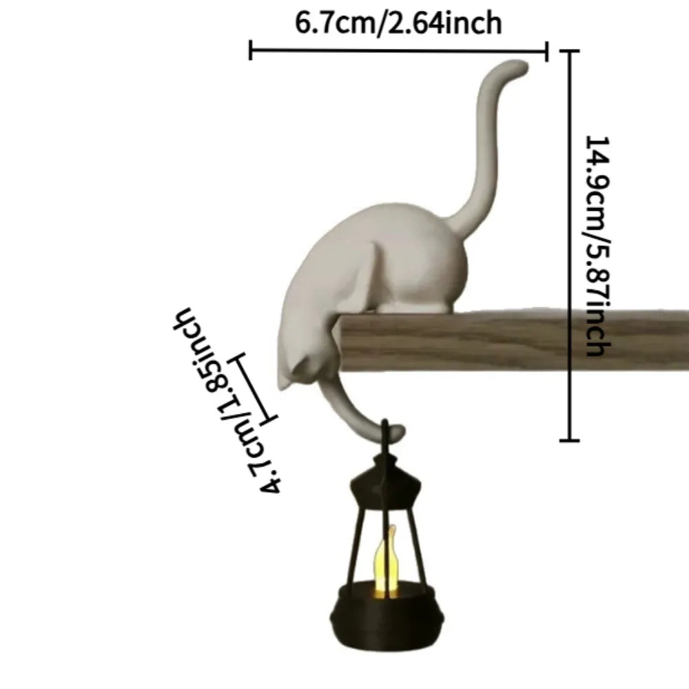 3D Printed Cat Shelf Hook with Lantern – Cute Keychain Ornament