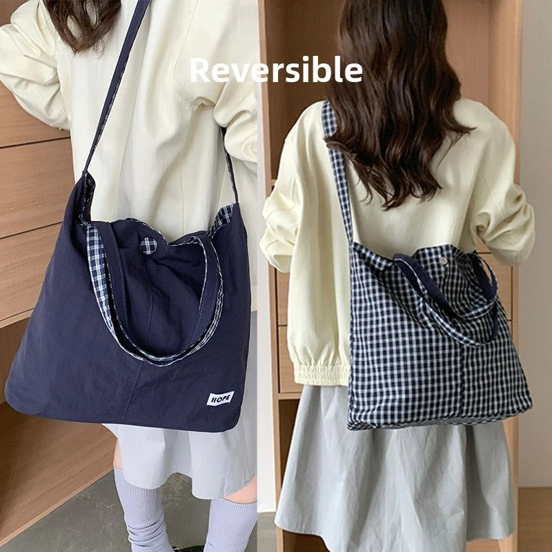Women's Plaid Nylon Crossbody Shoulder Bag – Large Capacity