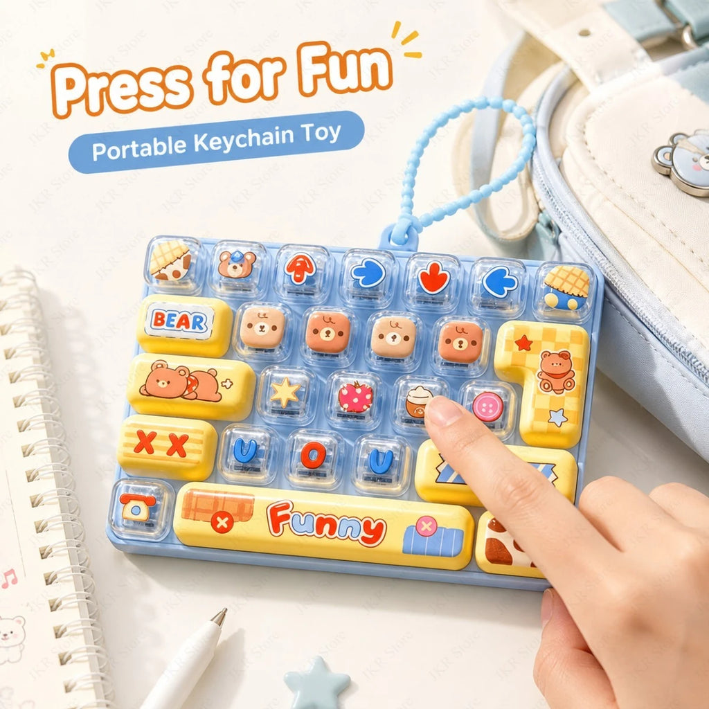 Cartoon Keyboard Keycap Clicker Fidget Keychain – 26 Buttons