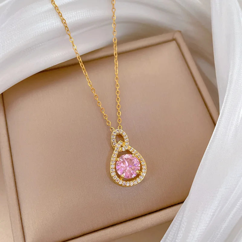 Waterdrop Pendant Necklace Gold Stainless Steel Clavicle Chain Pendant Necklace Nixie