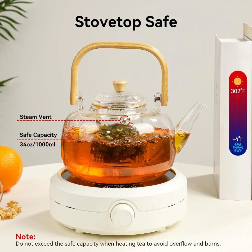 1000ML Glass Teapot with Infuser | Stovetop Safe Tea Kettle Glass Teapot Nixie