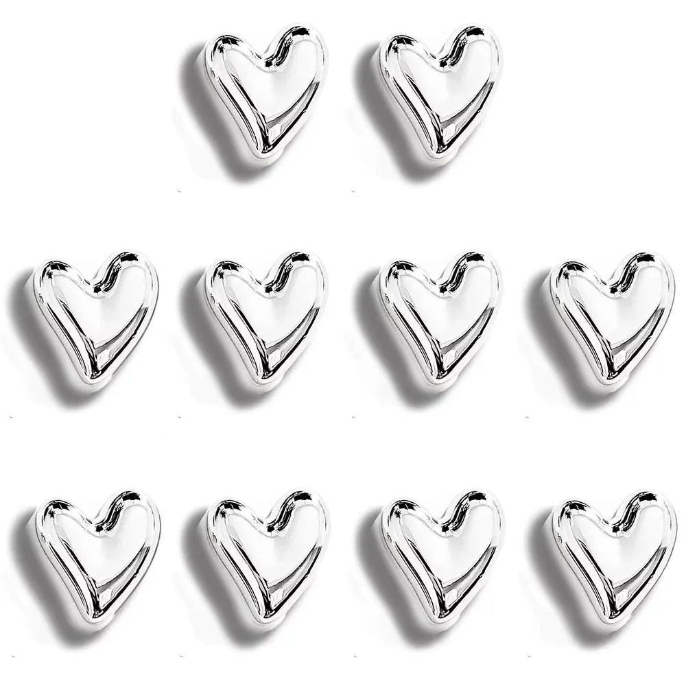Heart-Shaped Fridge Magnets Retro Resin Décor Set of 10 Decorative Fridge Magnets Nixie silver