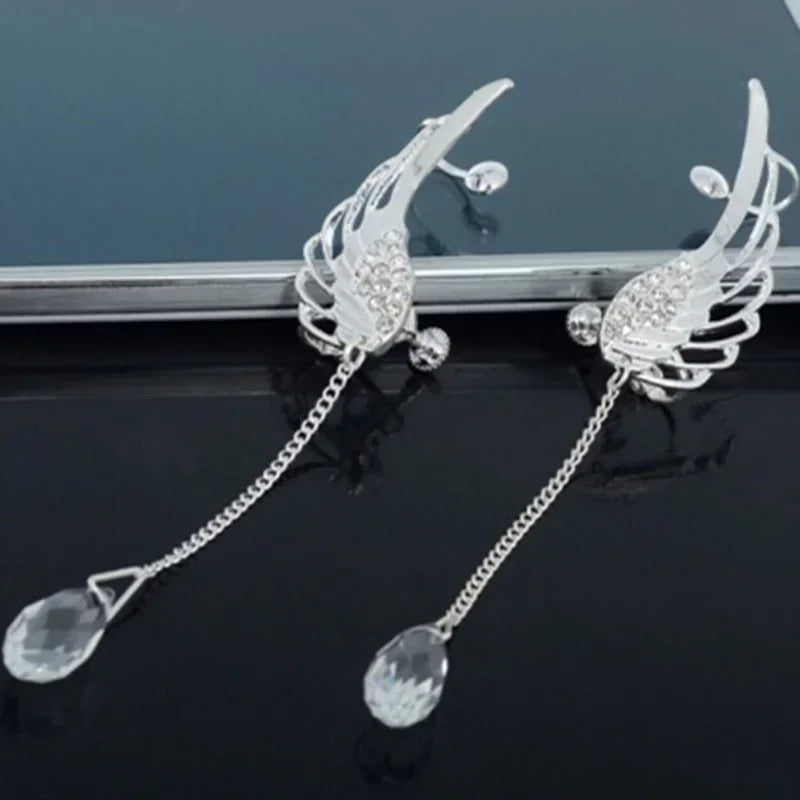 Angel Wings Rhinestone Drop Earrings – Gothic Feather Style Drop Earrings Nixie