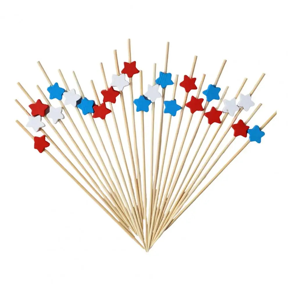 100pcs Bamboo Cocktail Picks – 4th of July Star Skewers Bamboo Cocktail Picks Nixie 100pcs A