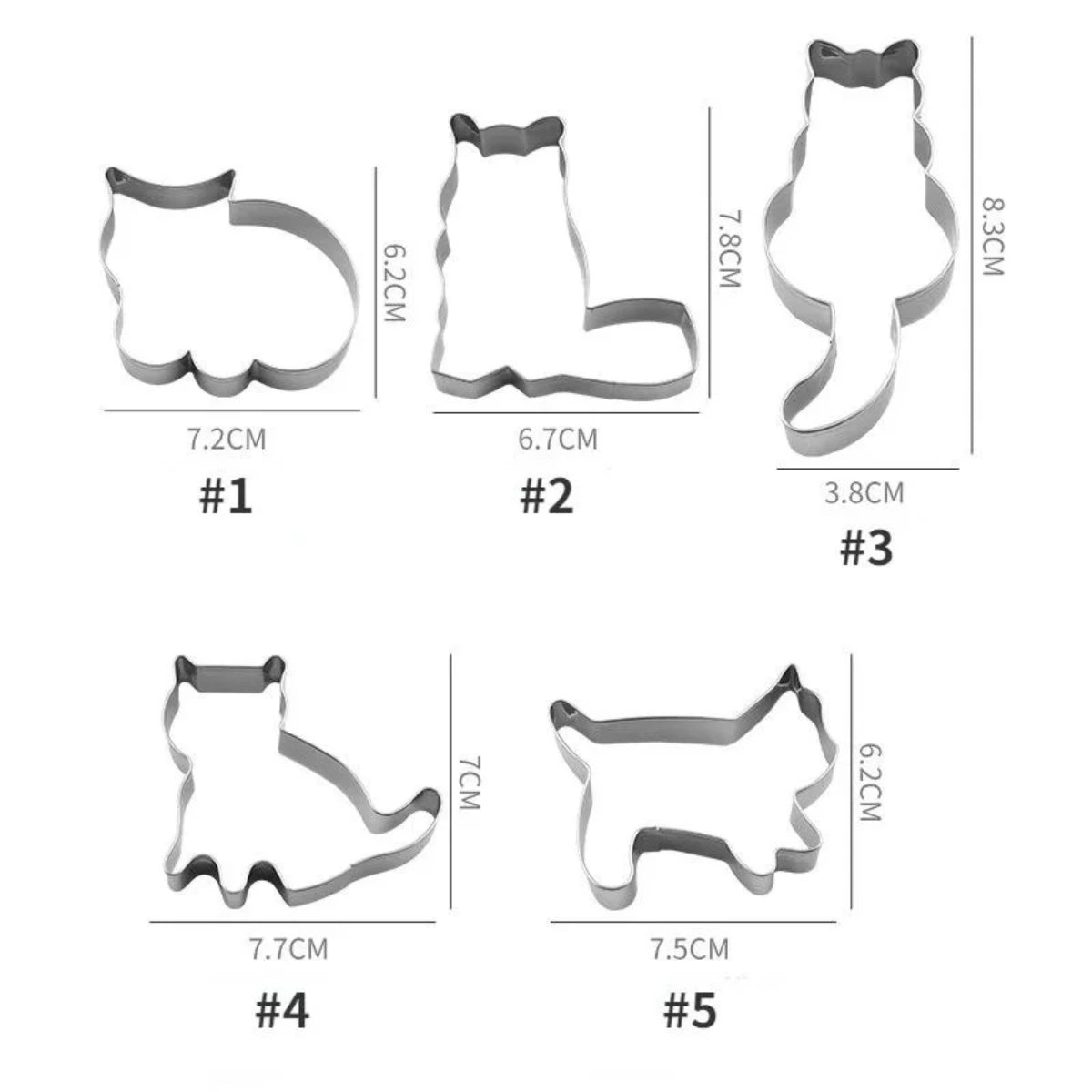 5-Piece Cat Cookie Cutter Set | Food-Grade Stainless Steel Molds Cookie Cutter Set Nixie