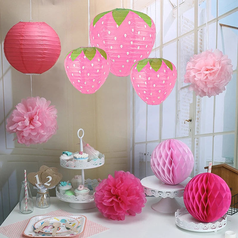 3D Strawberry Paper Lantern Hanging Party Decoration Ornament Party Paper Lantern Nixie