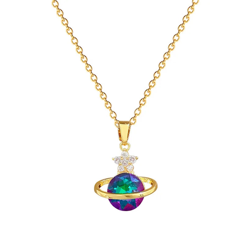 Starry Sky Pendant Necklace – Gold Stainless Steel Clavicle Chain Pendant Necklace Nixie