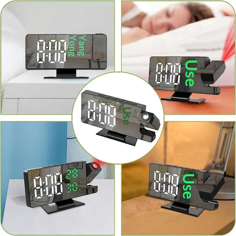 LED Digital Projection Alarm Clock – 180° Rotatable Mirror Projection Alarm Clock Nixie