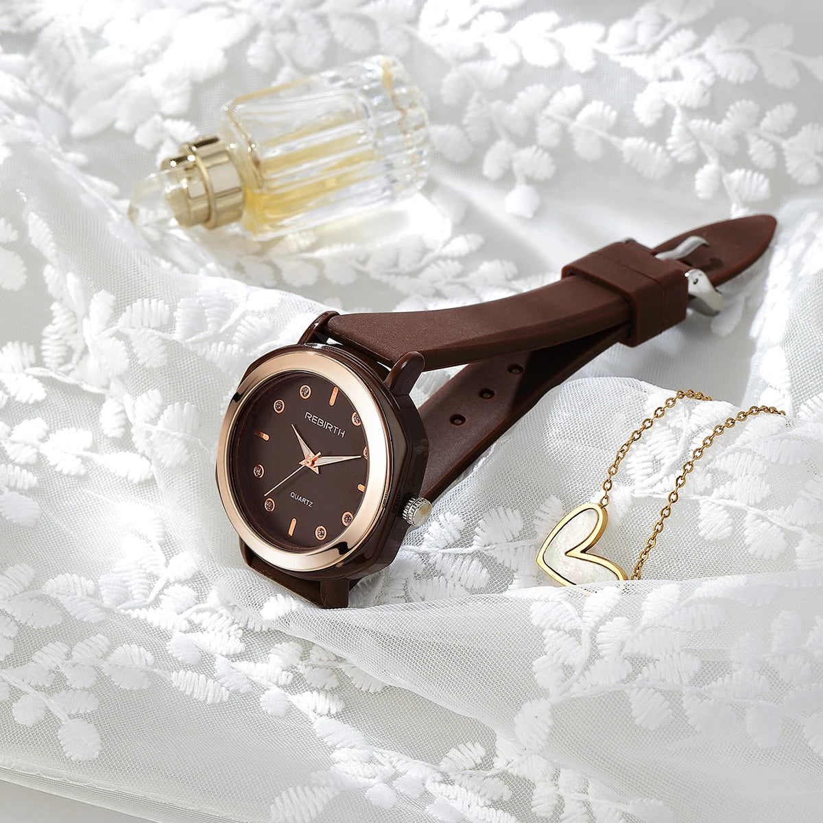 REBIRTH Women's Casual Quartz Watch – Silicone Strap, Minimalist Women's Quartz Watch Nixie