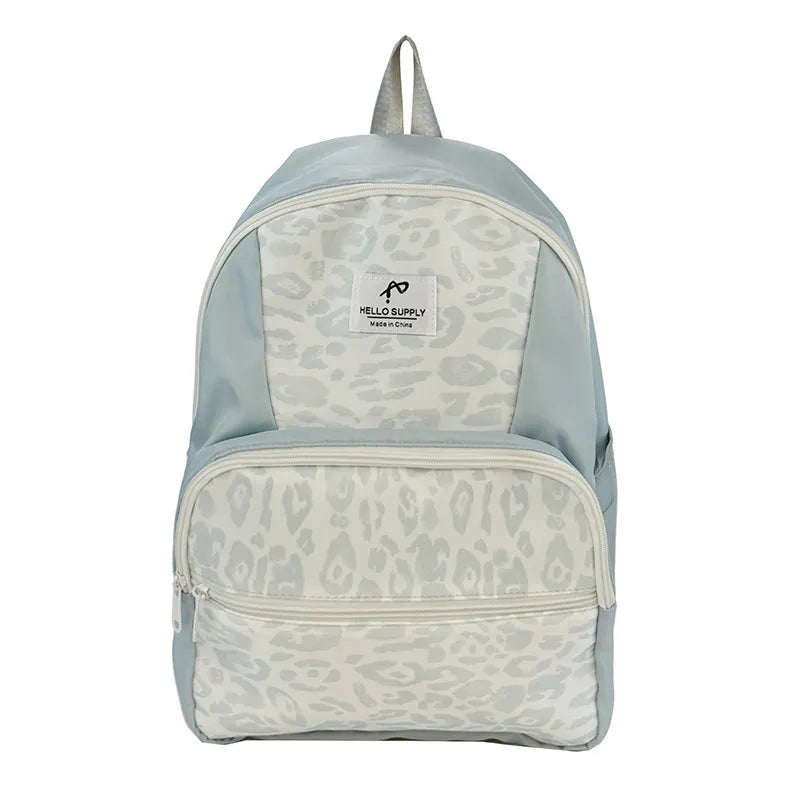 Korean Leopard Print Backpack – Cute Color-Block Women's Bag