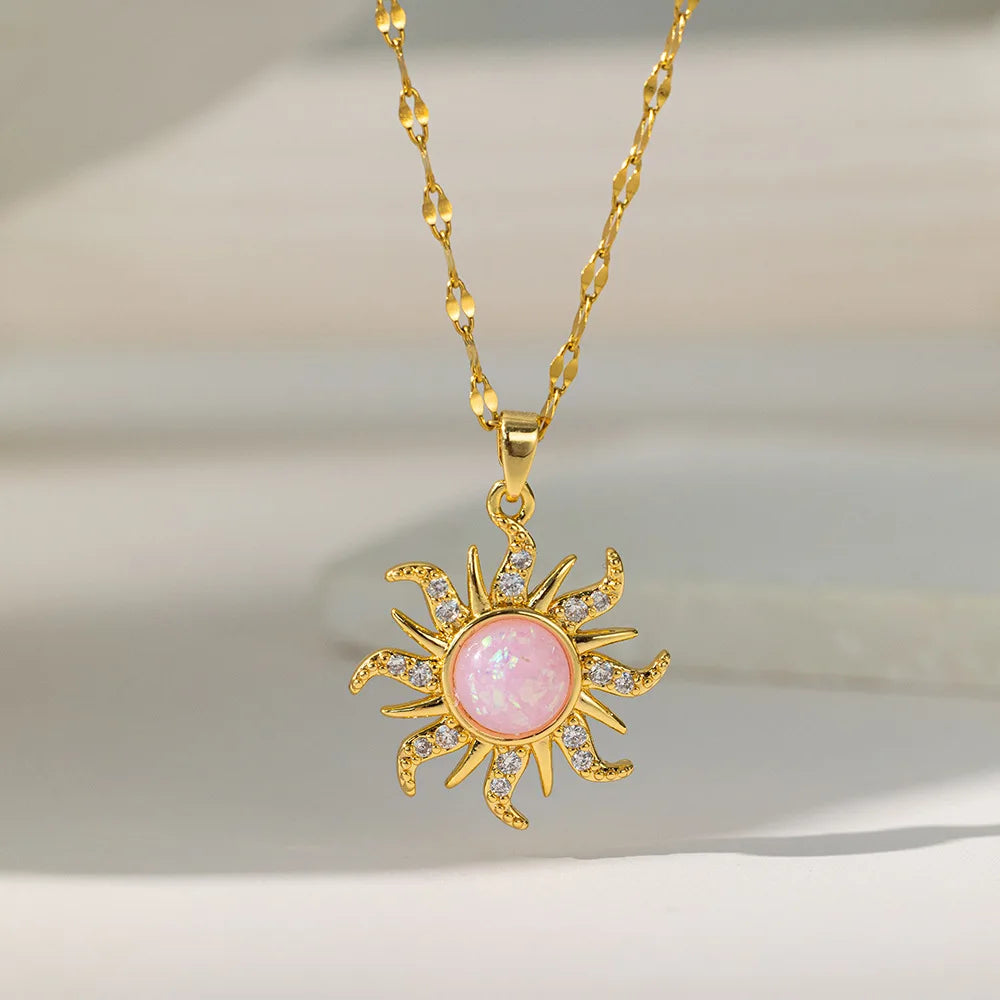 Women's Sunflower Pendant Necklace Gold Stainless Steel Clavicle Pendant Necklace Nixie