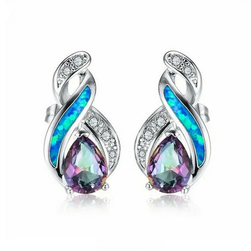 Rainbow Simulated Opal Glass Stud Earrings – Vintage Style Stud Earrings Nixie