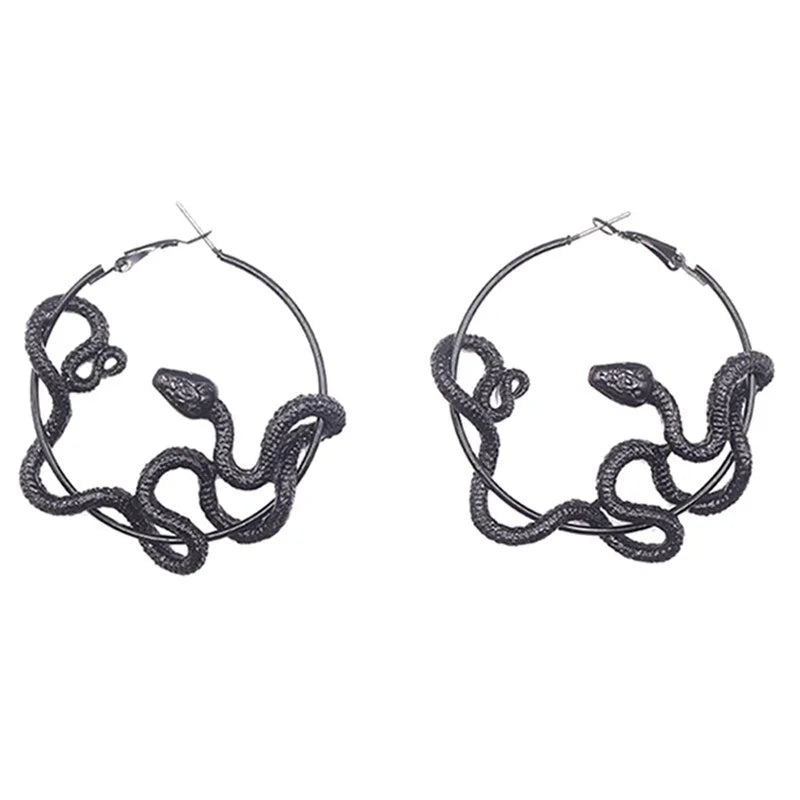 Punk Snake Hoop Earrings – Antique Black Unisex Statement Jewelry
