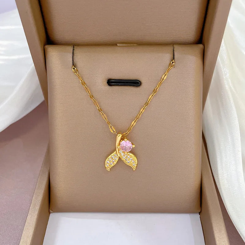 Gold Fishtail Pendant Necklace | Stainless Steel Clavicle Chain