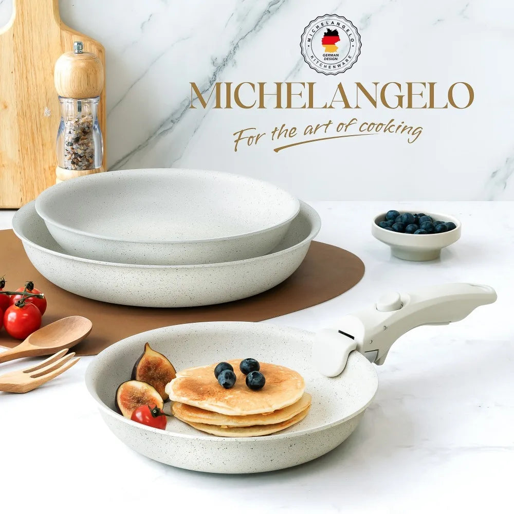 MICHELANGELO Nonstick Frying Pan Set – Granite Coated, Oven Safe Nonstick Cookware Set Nixie