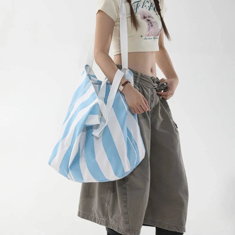 Women's Striped Canvas Tote Bag – Large Shoulder Handbag Canvas Tote Bag Nixie