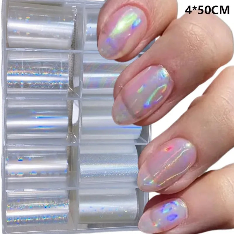 10 Rolls Lace Nail Transfer Stickers – French Manicure Decals Nail Art Stickers Nixie WHITE-4X50CM