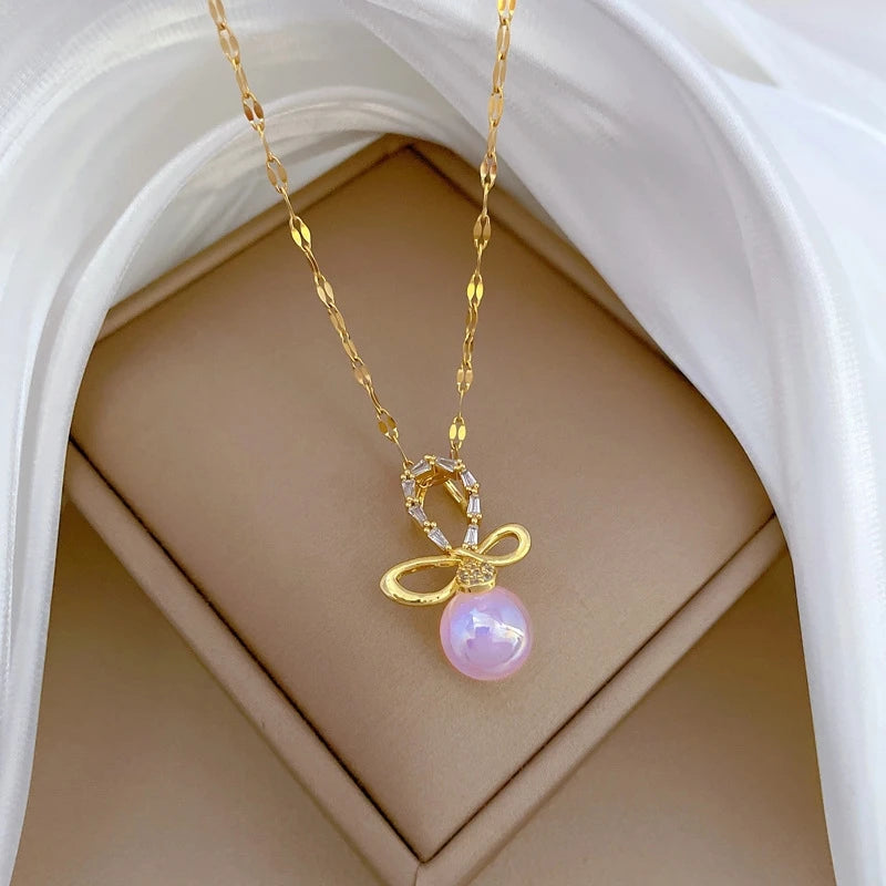 Mermaid Butterfly Knot Pendant Necklace – Gold Stainless Steel Pendant Necklace Nixie